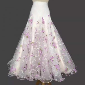 Customized yellow purple flowers ballroom dance skirts for women girls waltz tango foxtrot smooth dance long swing skirts for female